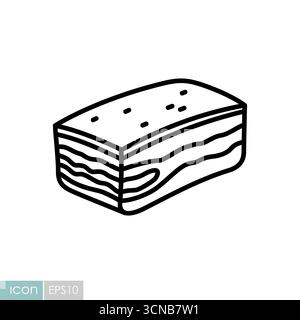 Una semplice icona vettoriale a linee bianche e nere di un blocco di lardo di maiale o di grasso con strati. Illustrazione Vettoriale