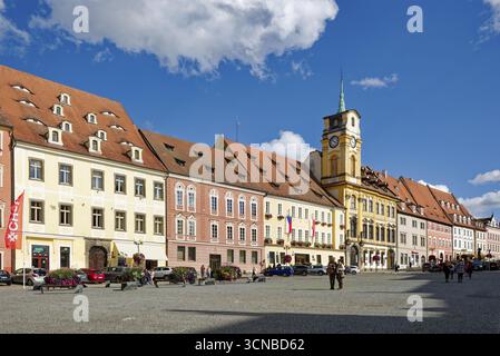 Centro storico e municipio in stile barocco, monumento culturale protetto, piazza del mercato, Cheb, Eger, Egerland, Boemia, Repubblica Ceca, Repub ceco Foto Stock