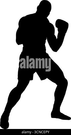 Boxer con una silhouette di combattimento, illustrazione vettoriale. Illustrazione Vettoriale