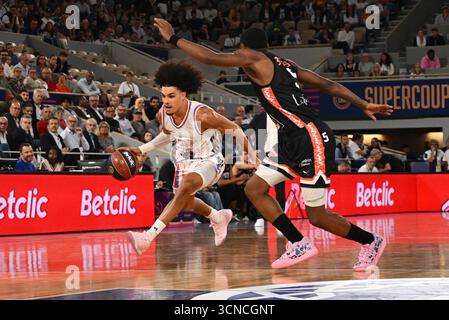 Parigi, Francia. 20 settembre 2025. Paris Basketball vs. Le Mans semifinale della LNB Basketball Super Cup al Roland Garros. - 20/09/2025 - Francia/Ile-de-France (regione)/Parigi - Julien Mattia/le Pictorium credito: LE PICTORIUM/Alamy Live News Foto Stock
