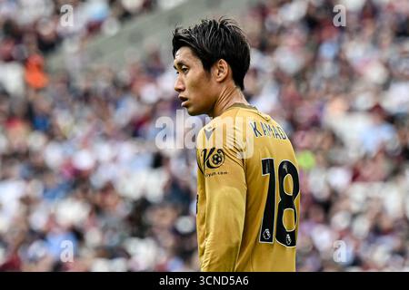 London Stadium, Stratford sabato 20 settembre 2025. Daichi Kamada (18 Crystal Palace) guarda durante la partita di Premier League tra il West Ham United e il Crystal Palace al London Stadium, Stratford sabato 20 settembre 2025. (Foto: Kevin Hodgson | mi News) crediti: MI News & Sport /Alamy Live News Foto Stock