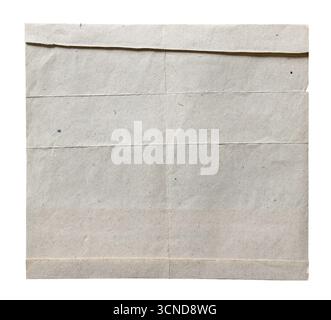 foglio bianco parzialmente piegato di vecchia carta grigia isolato su sfondo bianco Foto Stock