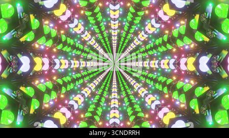 Le luci luminose in vari colori creano un effetto tunnel straordinario, creando un'esperienza visiva dinamica. I colori vivaci si spostano e si turbolono, disegnando la V Foto Stock