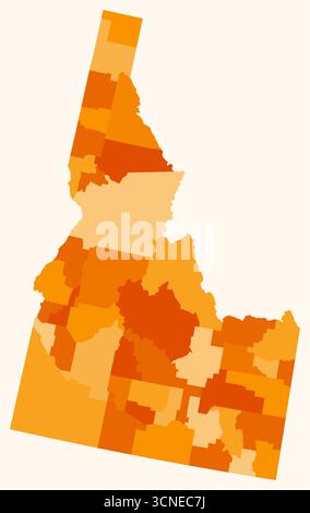 Mappa dell'Idaho con le contee. Una semplice mappa del confine di stato con la divisione della contea. Tavolozza dei colori arancione. Illustrazione Vettoriale