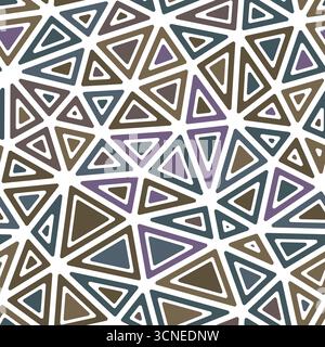 I triangoli a mosaico formano lo sfondo. Forme solide arrotondate nei telai. Grandi dimensioni dei triangoli. Stile multicolore. Modello ripetibile. Illustrazione Vettoriale