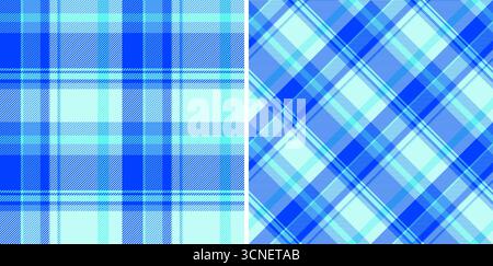 Due motivi in tartan senza cuciture in tonalità blu, per creare uno sfondo versatile per progetti di design o tessili. Classico ma moderno, ideale per il tema stagionale Illustrazione Vettoriale