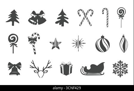 Vettore elementi natalizi, silhouette elementi natalizi, silhouette natalizia, elementi natalizi svg, svg natalizio. Illustrazione Vettoriale