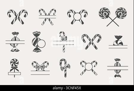 Candy svg alla menta piperita incrociata, logo cane Candy, monogramma Peppermint Candy, monogramma Candy Candy Candy Candy Candy Candy Candy Candy Candy Candy, monogramma diviso, logo Candy cane. Illustrazione Vettoriale