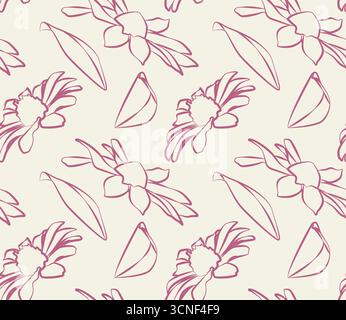 Semplice disegno botanico senza cuciture, elegante linea di fiori per tessuti e decorazioni Foto Stock