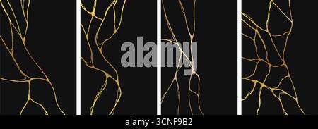 Set di design per poster Kintsugi. Elegante sfondo in marmo per stampe e decorazioni Illustrazione Vettoriale