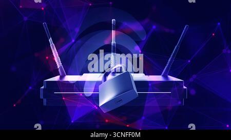 WIFI in futuristico plesso rosso e blu. Concetto di sicurezza Web e Internet. Foto Stock