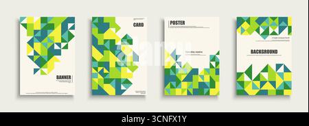 Collezione di poster vettoriali colorati con forme geometriche astratte. Cartelloni luminosi e moderni, brochure, striscioni, sfondi, cartoline. Affari Illustrazione Vettoriale