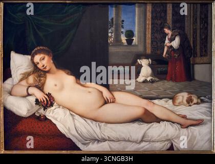 Venere, conosciuta come la 'Venere di Urbino', 1538, olio su tela, Tiziano Vecellio detto TIZIANO, Galleria degli Uffizi, Galeria degli Uffizi, Firenze, T Foto Stock
