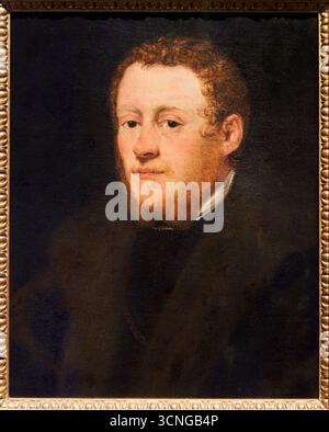 Ritratto di un giovane dai capelli rossi, 1545 circa, olio su tela, Jacopo Robusti detto TINTORETTO, Galleria degli Uffizi, Galeria degli Uffizi, Firenze, Fir Foto Stock