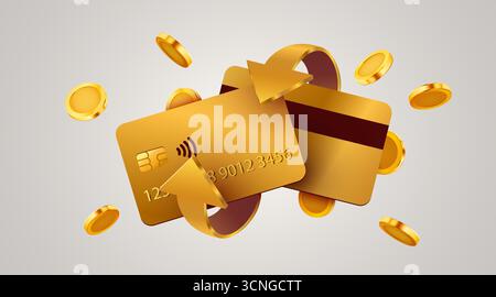 Icona cashback con carta di credito con monete. Etichetta cashback o rimborso. Illustrazione vettoriale Illustrazione Vettoriale