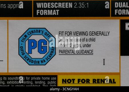 Classificazione PG su custodia DVD Foto Stock