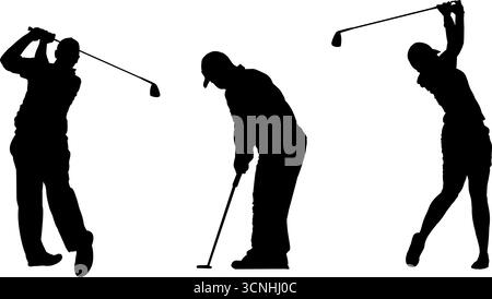 Set di silhouette per giocatori di golf Illustrazione Vettoriale