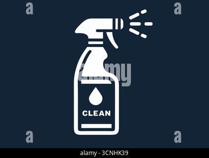 Flacone in plastica di detergente per superfici lucide con ugello di spruzzatura. Grafica vettoriale, pittogramma, logo, icona, adesivo Illustrazione Vettoriale