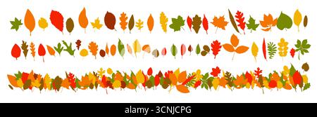 Lungo banner orizzontale e sfondo con foglie autunnali. disegnato a mano. Non ai, illustrazione vettoriale Illustrazione Vettoriale