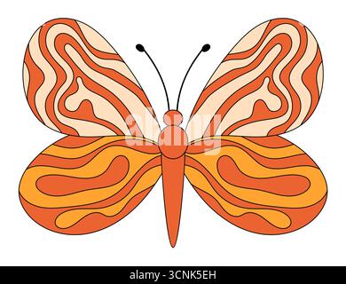 Adesivo a farfalla retrò Groovy stile cartone animato Illustrazione Vettoriale