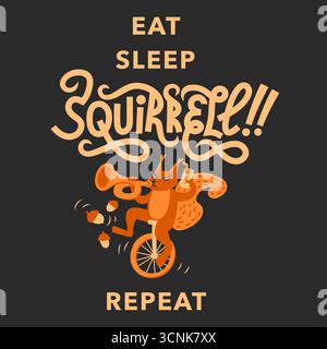 Mangia dormi scoiattolo Ripeti divertente Cartoon Vector Illustrazione Vettoriale