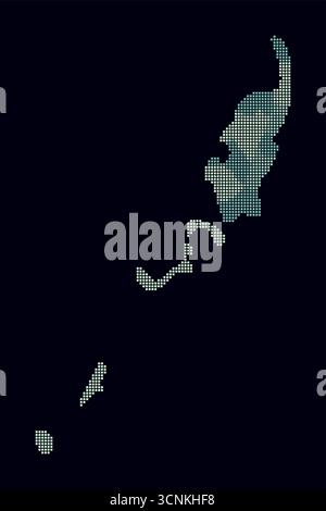 Mappa punteggiata di Palau. Mappa digitale del paese su sfondo scuro. Forma a palau con punti quadrati. Stile puntini colorati. Quadrati di piccole dimensioni. Illustrazione Vettoriale