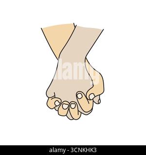 Due persone che si tengono per mano con un vettore illustrativo disegnato a mano con linee nere Illustrazione Vettoriale