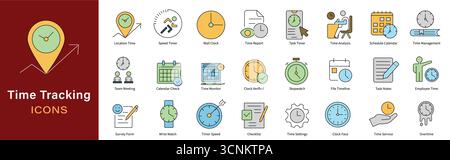 Set di icone di tracciamento del tempo | produttività, gestione dei progetti, scadenze e simboli vettoriali di pianificazione Illustrazione Vettoriale