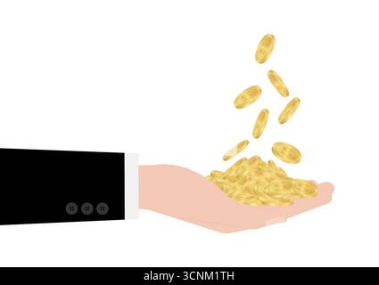Moneta con le mani. Concetto di crescita del denaro, risparmio e investimenti. Illustrazione vettoriale. Illustrazione Vettoriale