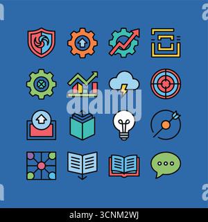 Set di icone per riunioni aziendali di collaborazione sul lavoro di squadra più vendute. comunicazione, brainstorming, leadership, supporto hr, discussione, anagement, itme, docu Illustrazione Vettoriale