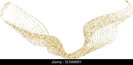 Particelle a onda fluida punteggiate dorate per un sfondo di lusso di alta qualità. Forma d'onda ondulata in oro astratto, liquido lucido e ondulato. Vettore Illustrazione Vettoriale