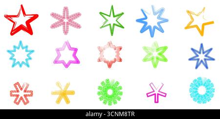 Collezione di varie stelle disegnate a mano. Illustrazione vettoriale. Illustrazione Vettoriale