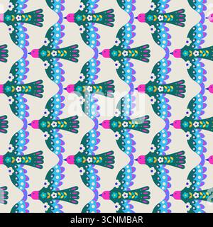 Motivo di uccelli blu folk Art Illustrazione Vettoriale