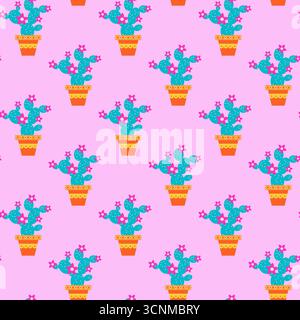 Vivace motivo senza cuciture Cactus in vaso Illustrazione Vettoriale