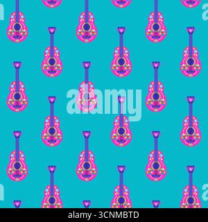 Chitarra messicana decorativa con motivo senza cuciture Illustrazione Vettoriale
