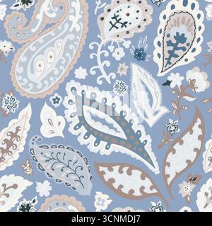 Motivo senza cuciture Paisley ornamentale blu Illustrazione Vettoriale