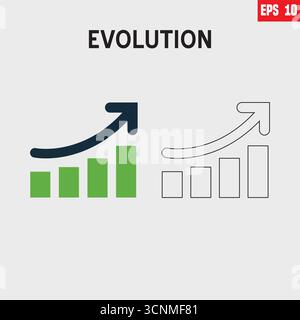 Icona di crescita. Ricavi, aumento, successo, trionfo, avanzamento, mentalità, sviluppo, vittoria e miglior set di icone solide. Illustrazione Vettoriale