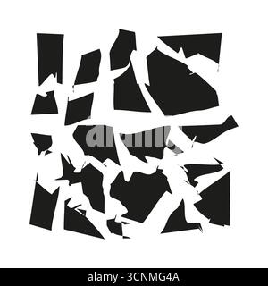 Pezzi neri frantumati. Forma astratta geometrica. Vettoriale frammenti di vetro grunge. Elemento trama rotto. EPS 10. Illustrazione Vettoriale