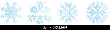 Gradiente blu con rumore dei fiocchi di neve impostato. Stagione invernale con gradazioni granulose e cristalli ghiacciati. Simboli di aerografo natalizio. Mezzitoni semplici vettoriali bloccati Illustrazione Vettoriale