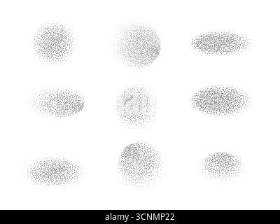Rumore di picchiettio forme granulosità, gradiente di rumore, effetto di rigidità con punti. Forme astratte della texture con disturbo. Illustrazione Vettoriale