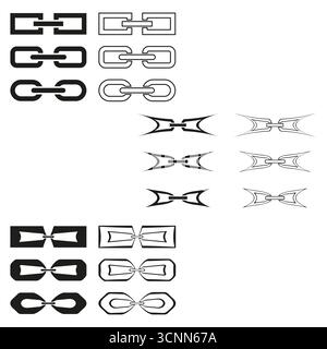 Simboli delle maglie della catena. Illustrazione della linea di collegamento. Icone della catena rotte. Elemento astratto vettoriale. EPS 10. Illustrazione Vettoriale