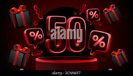 Black Friday 50%, offerta speciale, volantino con sconti. Vettore Illustrazione Vettoriale