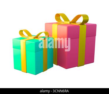 confezioni regalo colorate con nastri. Foto Stock