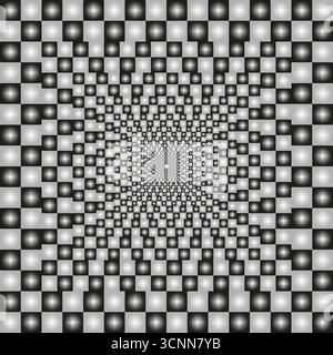 Modello di illusione ottica. Turbolenza a tunnel ipnotico. Sfondo quadrato concentrico. Illustrazione della spirale vettoriale. EPS 10. Illustrazione Vettoriale
