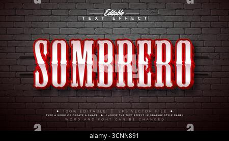 Mexican Sombrero 3D Text Effect Design stile grafico vettoriale modificabile e scalabile con affissioni incorniciate e cartellonistica retro Marquee Typography Illustrazione Vettoriale
