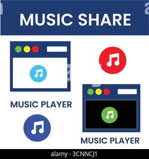 Set di icone di condivisione musica – Scarica le icone vettoriali per la condivisione di musica e le applicazioni audio Illustrazione Vettoriale