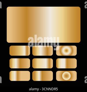 Set di barre pure Golden Gradient – Swatches Luxury Metallic Gold su sfondo nero Illustrazione Vettoriale