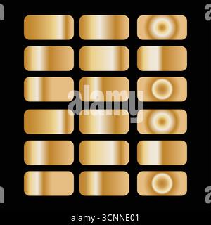 Set di barre pure Golden Gradient – Swatches Luxury Metallic Gold su sfondo nero Illustrazione Vettoriale