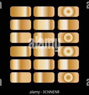 Set di barre pure Golden Gradient – Swatches Luxury Metallic Gold su sfondo nero Illustrazione Vettoriale