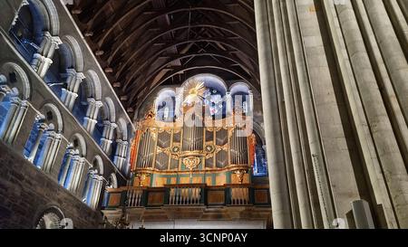 L'organo Steinmeyer, nella cattedrale di Nidaros, Trondheim, Trøndelag, Norvegia, è il principale organo cattedrale della cattedrale di Nidaros, è il monumentale Steinmeyer Foto Stock